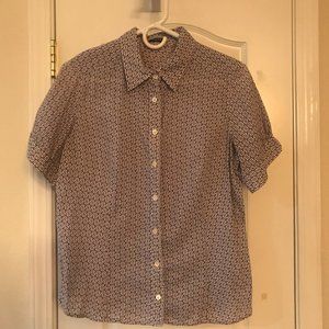 JCrew blue printed button up blouse